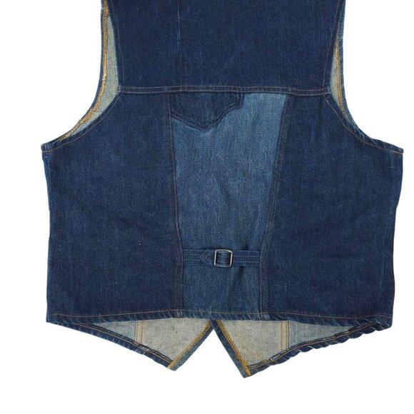 Levis Fresh Produce Patchwork Denim Vest L Buckle Back Vintage 70s Button Front - Picture 15 of 16